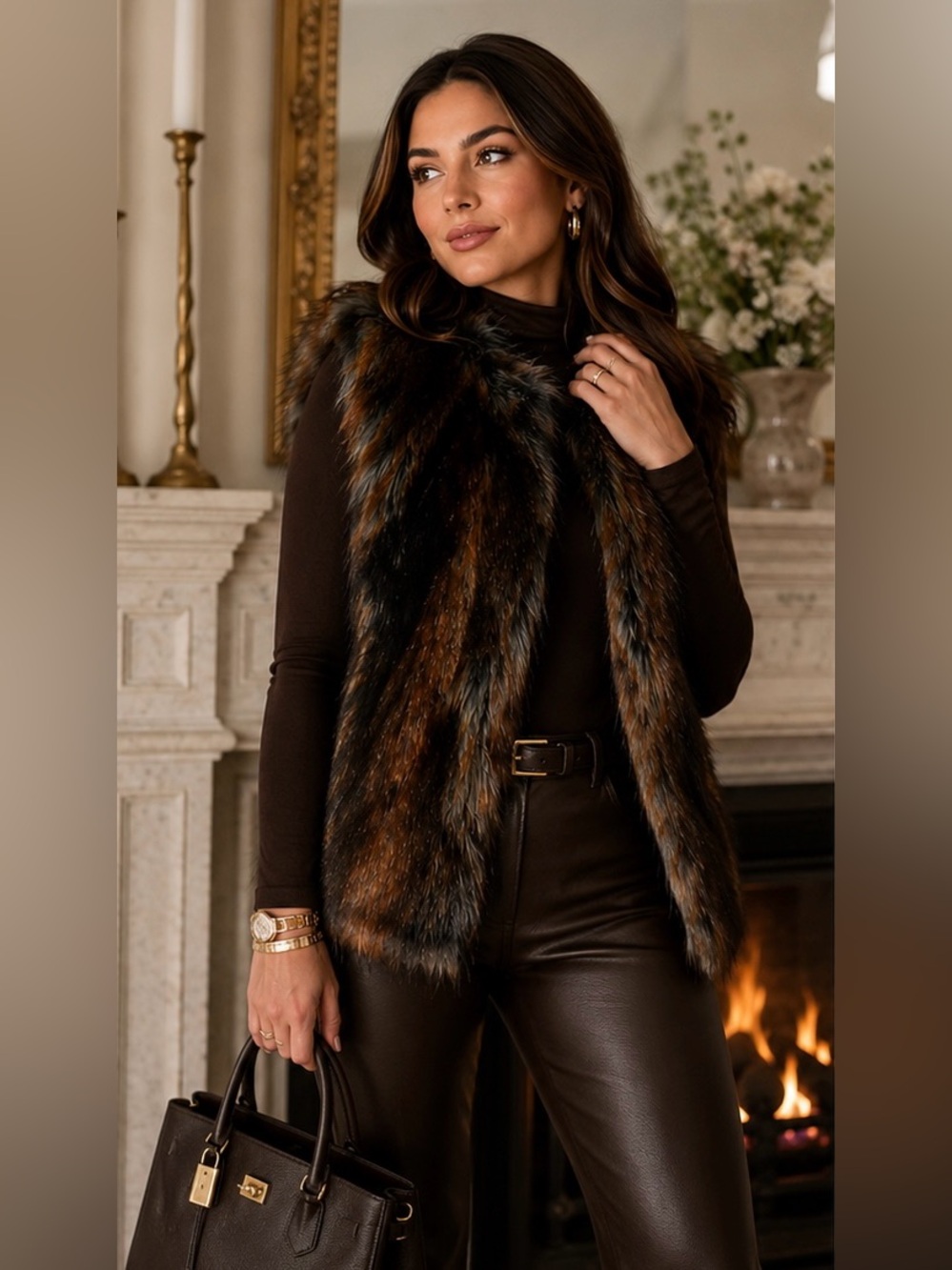 J. McLaughlin Faux Fur Vest Multicolor Luxe Fall